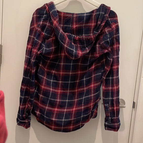 Garage Hooded Navy Blue and Burgundy Plaid Flannel - Picture 2 of 3